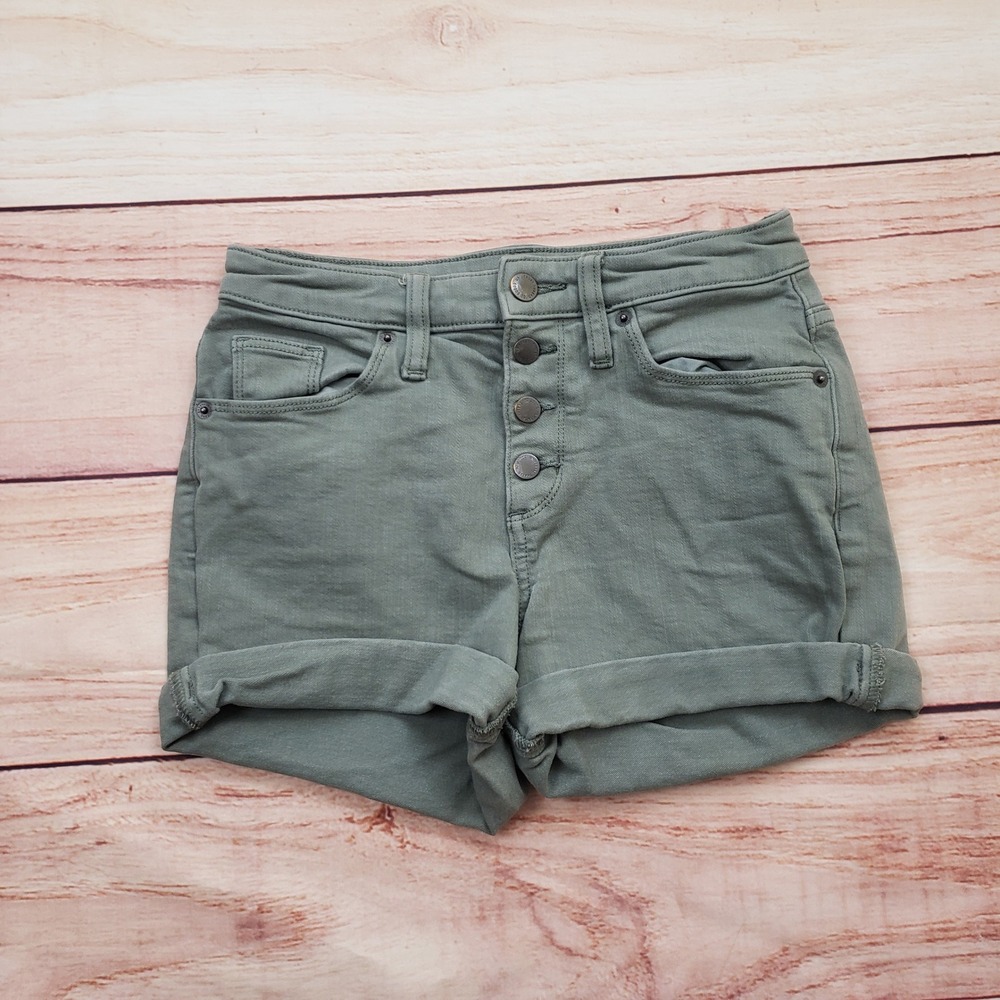 Universal Thread Shorts Womens Size‎ 0/25 Olive Green Button Fly Cuffed Denim